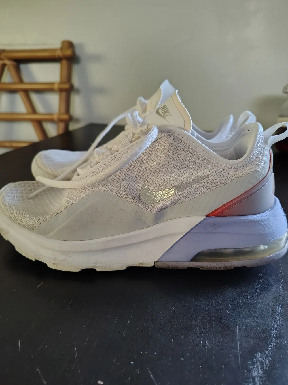 Nike White Mesh Sneakers with Silver Swoosh and Lavender Accent